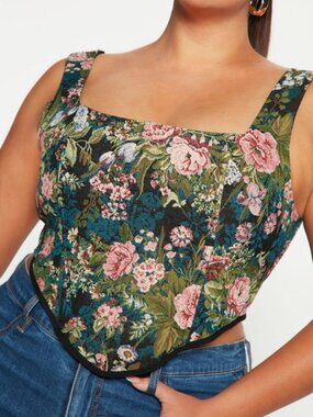Fashion Nova Floral Tapestry Corset Top Square Neck Structured Crop Plus Size 2X